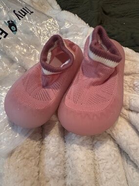 Girls Pink Slip-On Sock Slippers with Cushioned Sole